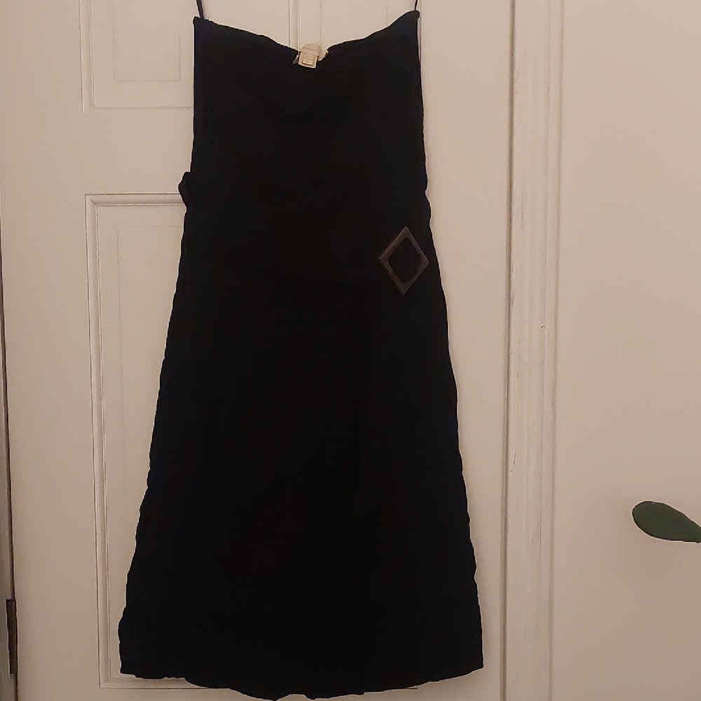 Monteau Los Angeles Strapless Black Dress With Brown Wooden Belt Size XS